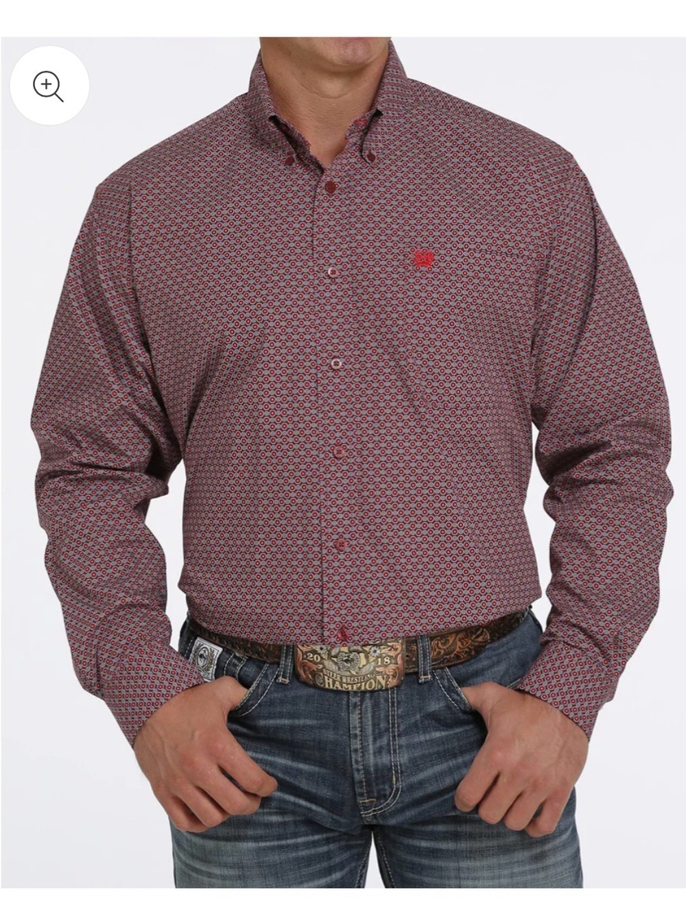 Cinch Long Sleeve Red Burgundy Geometric Print Western Shirt M Cowboy Rodeo